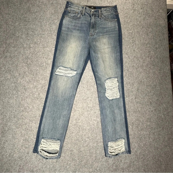 7 For All Mankind 50/50 Ripped High Waist Ankle Straight Leg Jeans. Sz: 28 - Picture 7 of 14